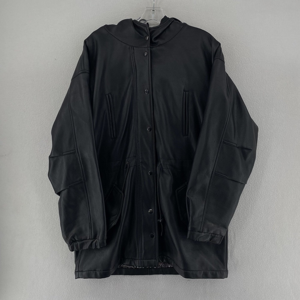 Andy Johns Hooded Jacket Mens Small Black Vintage Polyvinyl Utility Retro
